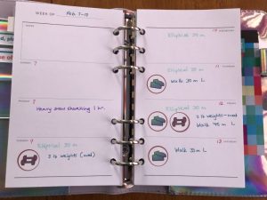 Bullet journal weekly spread with fitness theme